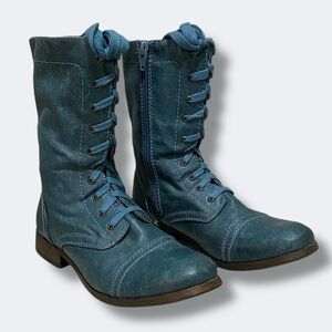 Mossimo Blue Leather Lace-Up Combat Boots